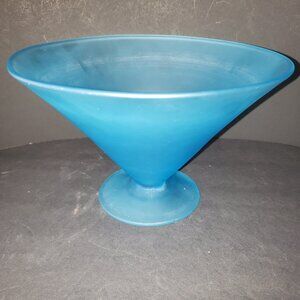 Mid Century Tiffin Blue Satin Glass Compote